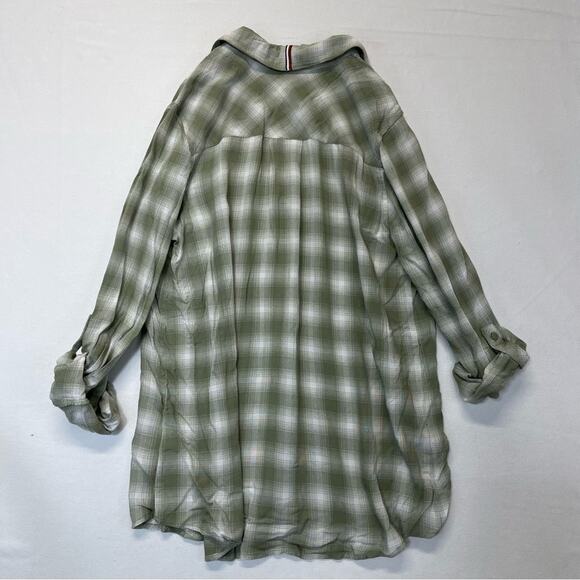 Tommy Hilfiger Plaid Blouse Size Medium vneck tunic green white long sleeve - Picture 3 of 7
